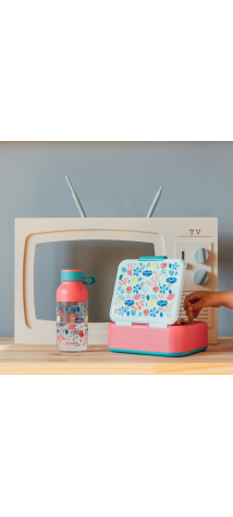 QUOKKA LOTE KIDS BOTELLA TRITAN ICE CON COLGADOR 430 ML Y SANDWICHERA FLOWERS (40158 + 40258)