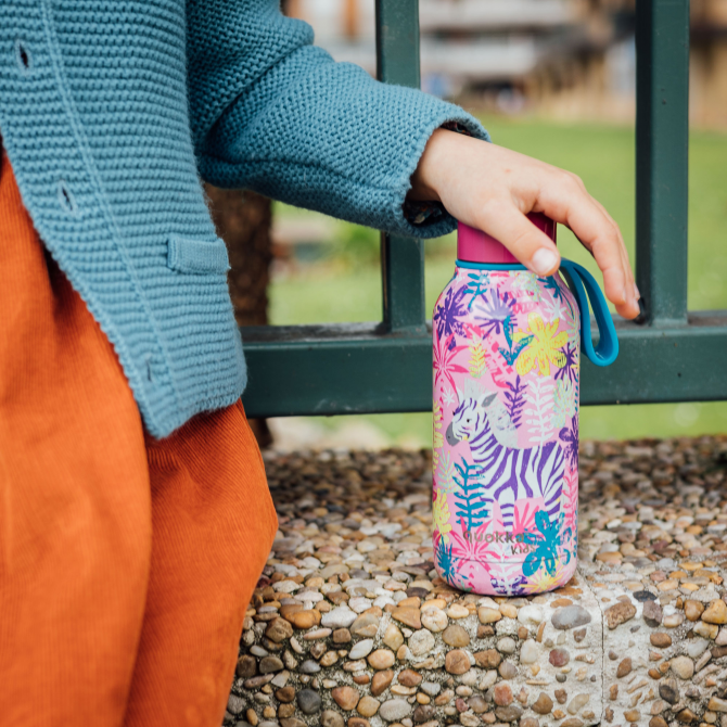 QUOKKA KIDS BOTELLA TERMO ACERO INOXIDABLE SOLID CON COLGADOR ZEBRAS 330 ML