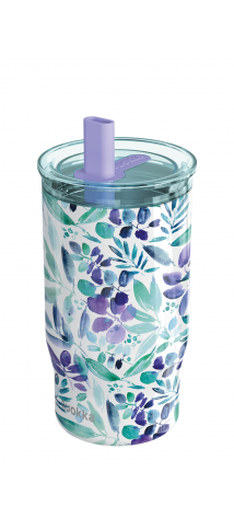 QUOKKA VASO TERMO ACERO INOXIDABLE CON PAJITA MIST VIOLET BLOOMS 720 ML