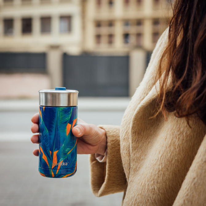 QUOKKA VASO CAFE TERMICO ACERO INOXIDABLE BOOST BLUE JUNGLE 400 ML