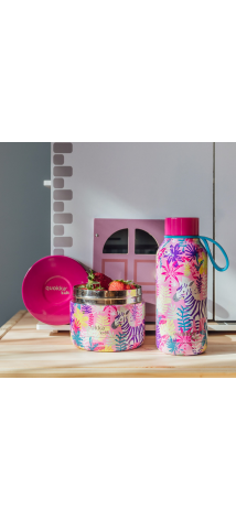 QUOKKA LOTE KIDS BOTELLA TERMO SOLID CON COLGADOR 330 ML Y RECIPIENTE COMIDA ZEBRAS (40099 + 40147) 
