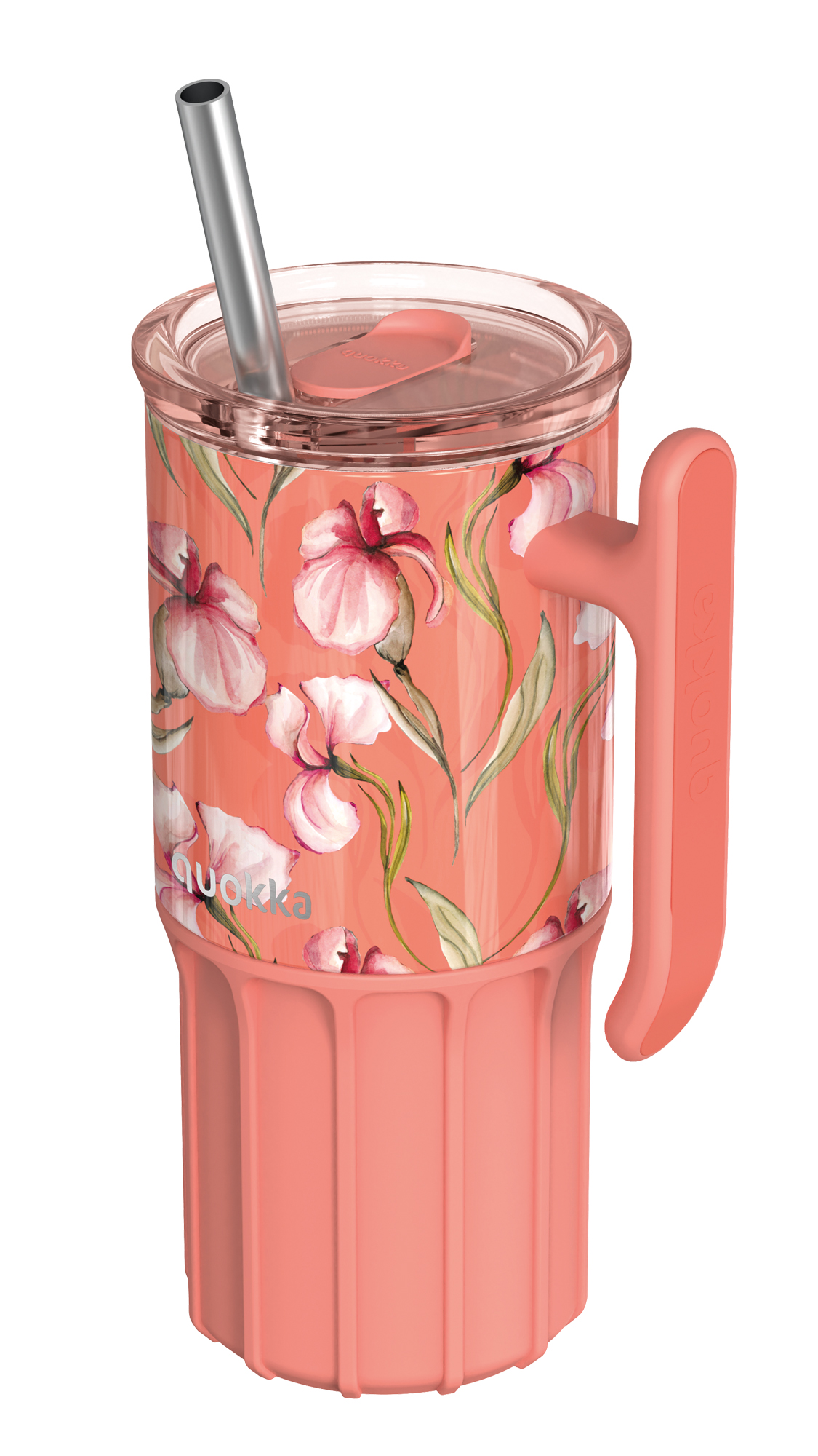 QUOKKA TAZA TERMO ACERO INOXIDABLE CON BASE DE SILICONA UMI FLORAL CORAL 720 ML