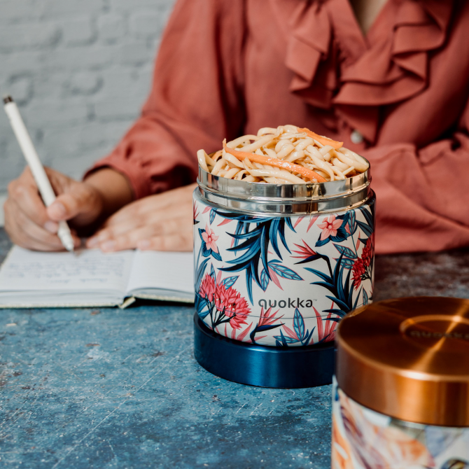 QUOKKA RECIPIENTE COMIDA TERMICO ACERO INOXIDABLE WHIM BLUE GARDEN 600 ML
