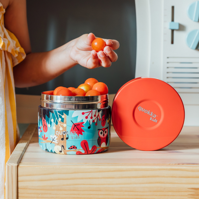 QUOKKA KIDS RECIPIENTE COMIDA TERMICO ACERO INOXIDABLE WHIM GROVE BIRDS 360 ML