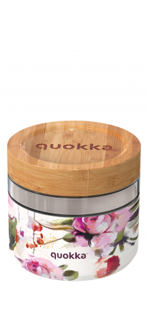 QUOKKA RECIPIENTE COMIDA CRISTAL CON FUNDA DE SILICONA DELI DARK FLOWERS 820 ML