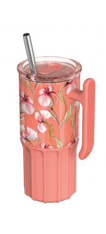 QUOKKA TAZA TERMO ACERO INOXIDABLE CON BASE DE SILICONA UMI FLORAL CORAL 720 ML