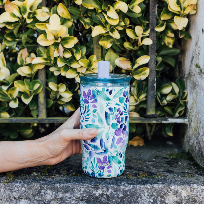 QUOKKA VASO TERMO ACERO INOXIDABLE CON PAJITA MIST VIOLET BLOOMS 720 ML