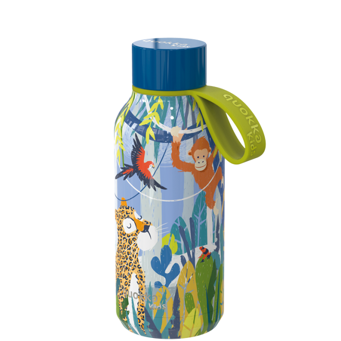 QUOKKA KIDS BOTELLA TERMO ACERO INOXIDABLE SOLID CON COLGADOR JUNGLE 330 ML