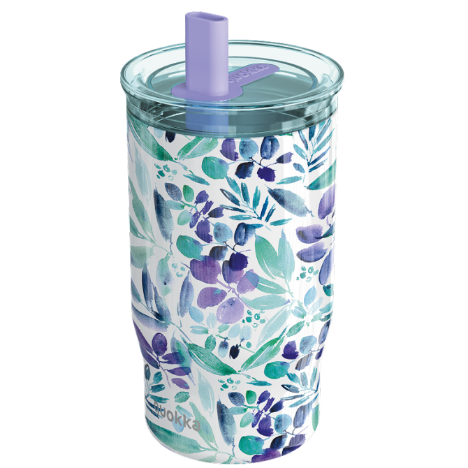 QUOKKA VASO TERMO ACERO INOXIDABLE CON PAJITA MIST VIOLET BLOOMS 720 ML