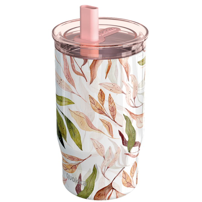 QUOKKA VASO TERMO ACERO INOXIDABLE CON PAJITA MIST FALLING LEAVES 720 ML