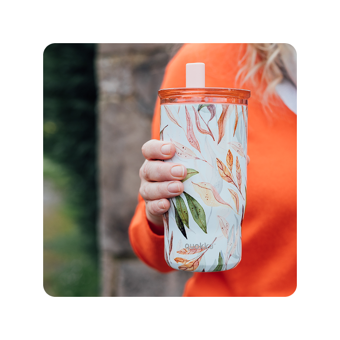 QUOKKA VASO TERMO ACERO INOXIDABLE CON PAJITA MIST FALLING LEAVES 720 ML