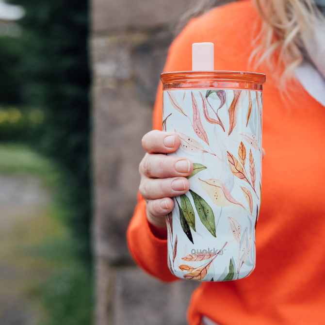 QUOKKA VASO TERMO ACERO INOXIDABLE CON PAJITA MIST FALLING LEAVES 720 ML