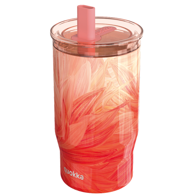 QUOKKA VASO TERMO ACERO INOXIDABLE CON PAJITA MIST PEACH PETALS 720 ML