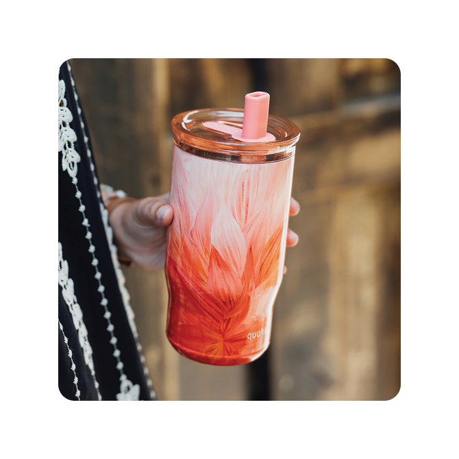 QUOKKA VASO TERMO ACERO INOXIDABLE CON PAJITA MIST PEACH PETALS 720 ML