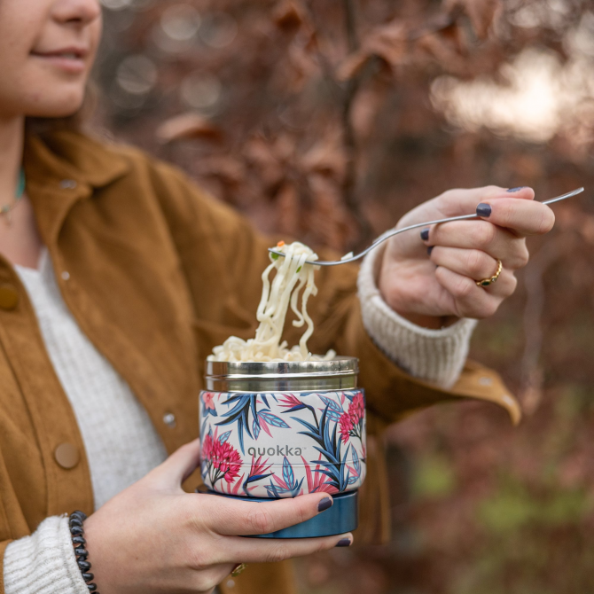 QUOKKA RECIPIENTE COMIDA TERMICO ACERO INOXIDABLE WHIM BLUE GARDEN 360 ML