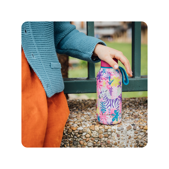 QUOKKA KIDS BOTELLA TERMO ACERO INOXIDABLE SOLID CON COLGADOR ZEBRAS 330 ML