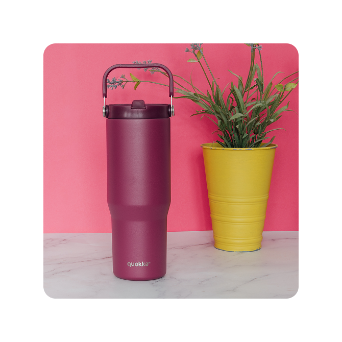 QUOKKA VASO COOL TERMO ACERO INOXIDABLE CON ASA CORE BURGUNDY 860 ML