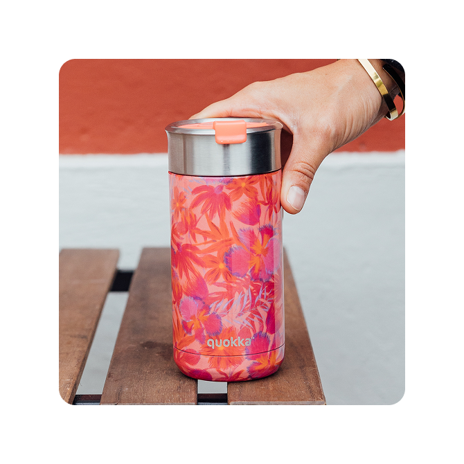 QUOKKA VASO CAFE TERMICO ACERO INOXIDABLE BOOST CORAL GARDEN 400 ML
