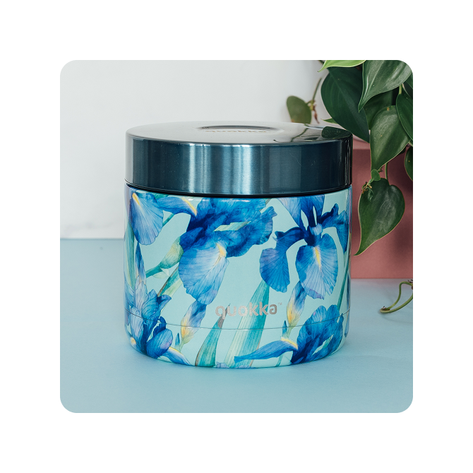 QUOKKA RECIPIENTE COMIDA TERMICO ACERO INOXIDABLE WHIM BLUE IRISES 600 ML