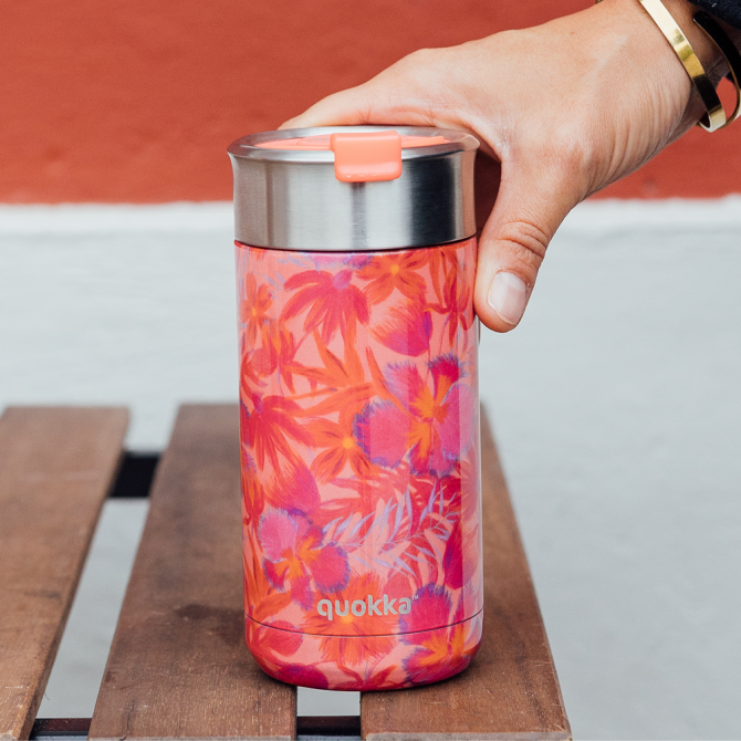QUOKKA VASO CAFE TERMICO ACERO INOXIDABLE BOOST CORAL GARDEN 400 ML