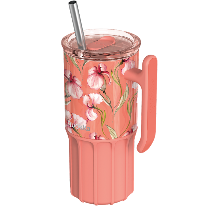 QUOKKA TAZA TERMO ACERO INOXIDABLE CON BASE DE SILICONA UMI FLORAL CORAL 720 ML
