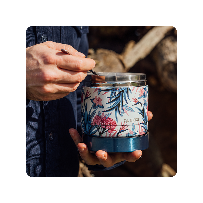 QUOKKA RECIPIENTE COMIDA TERMICO ACERO INOXIDABLE WHIM BLUE GARDEN 600 ML