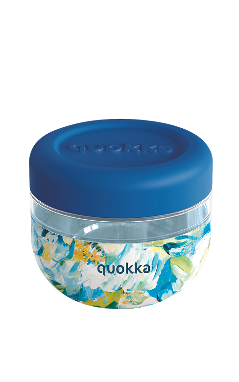 QUOKKA RECIPIENTE COMIDA MS CON FUNDA DE SILICONA BUBBLE BLUE PEONIES 500 ML
