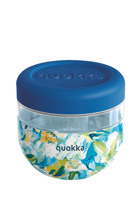 QUOKKA RECIPIENTE COMIDA MS CON FUNDA DE SILICONA BUBBLE BLUE PEONIES 770 ML