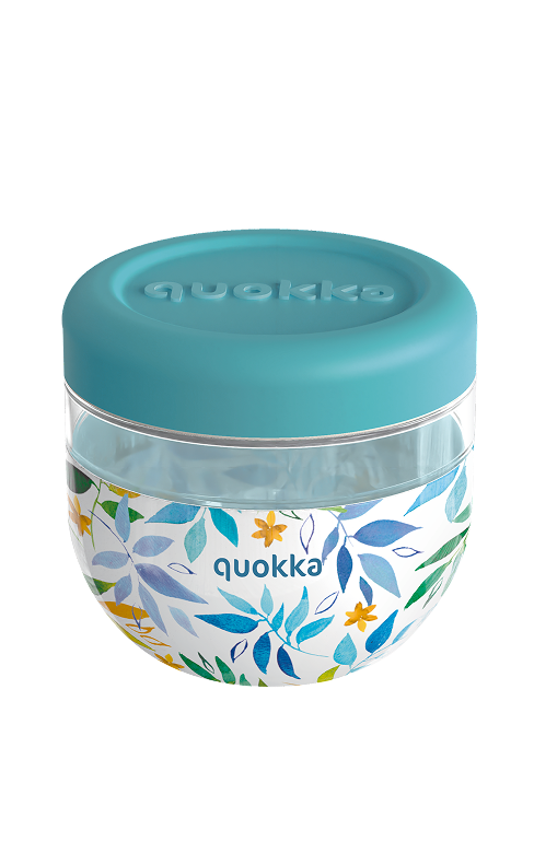 QUOKKA RECIPIENTE COMIDA MS CON FUNDA DE SILICONA BUBBLE WATERCOLOR LEAVES 770 ML