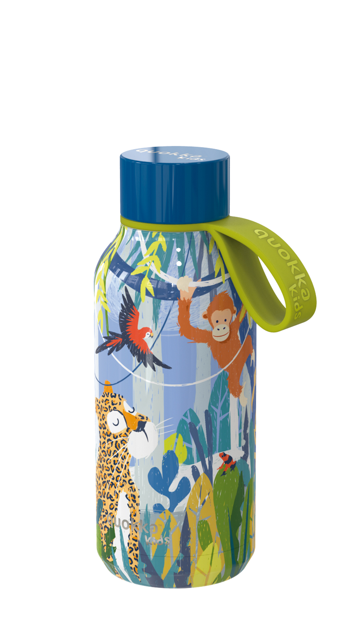 QUOKKA KIDS BOTELLA TERMO ACERO INOXIDABLE SOLID CON COLGADOR JUNGLE 330 ML