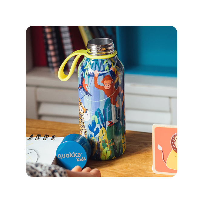 QUOKKA KIDS BOTELLA TERMO ACERO INOXIDABLE SOLID CON COLGADOR JUNGLE 330 ML