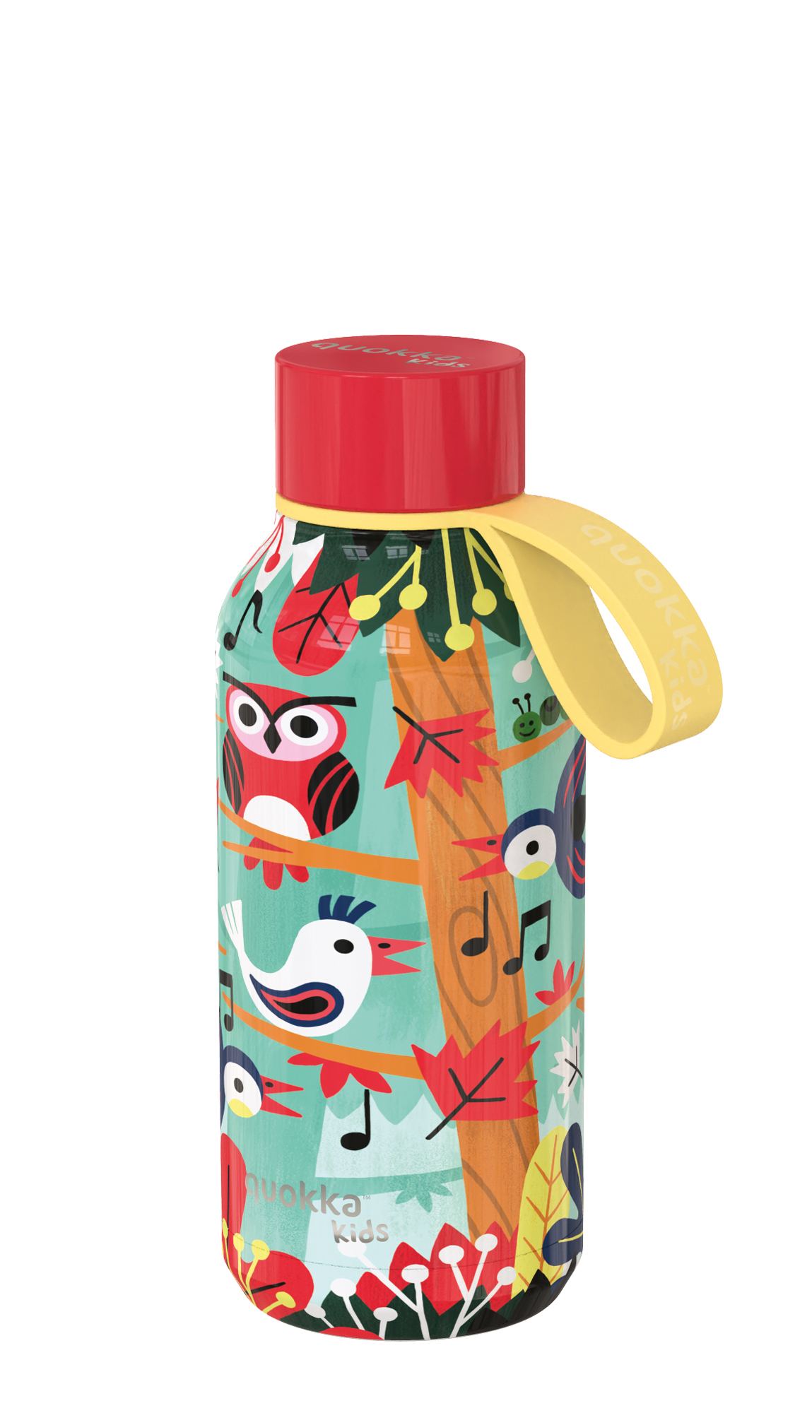 QUOKKA KIDS BOTELLA TERMO ACERO INOXIDABLE SOLID CON COLGADOR GROVE BIRDS 330 ML