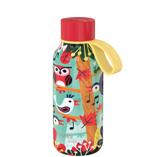 QUOKKA KIDS BOTELLA TERMO ACERO INOXIDABLE SOLID CON COLGADOR GROVE BIRDS 330 ML
