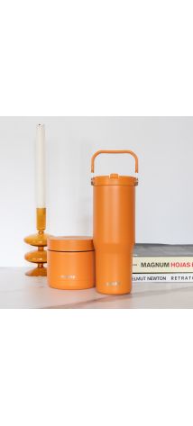 QUOKKA LOTE VASO COOL TERMO ACERO INOX. CON ASA Y RECIPIENTE ACERO INOX. (40346 + 40365)