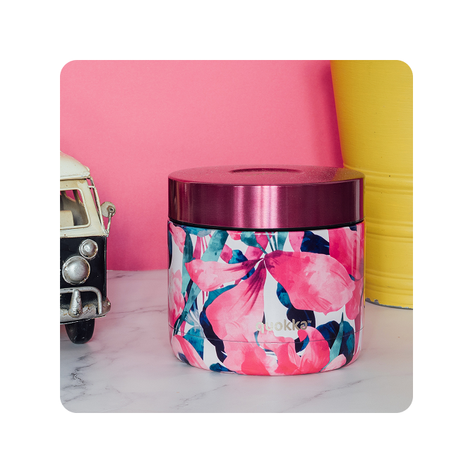 QUOKKA RECIPIENTE COMIDA TERMICO ACERO INOXIDABLE WHIM PINK BLOOM 600 ML