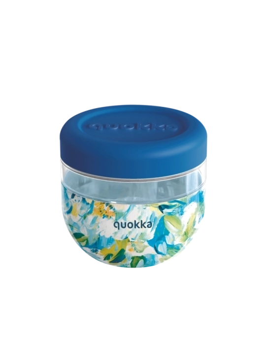 QUOKKA RECIPIENTE COMIDA MS CON FUNDA DE SILICONA BUBBLE BLUE PEONIES 770 ML