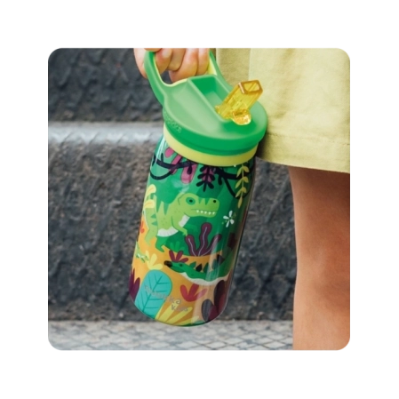 QUOKKA KIDS BOTELLA TERMO ACERO INOXIDABLE CON SIPPER POP DINOSAURS JUNGLE 445 ML