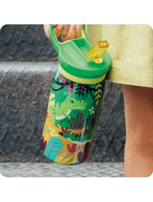 QUOKKA KIDS BOTELLA TERMO ACERO INOXIDABLE CON SIPPER POP DINOSAURS JUNGLE 445 ML