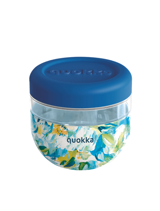 QUOKKA RECIPIENTE COMIDA MS CON FUNDA DE SILICONA BUBBLE BLUE PEONIES 770 ML